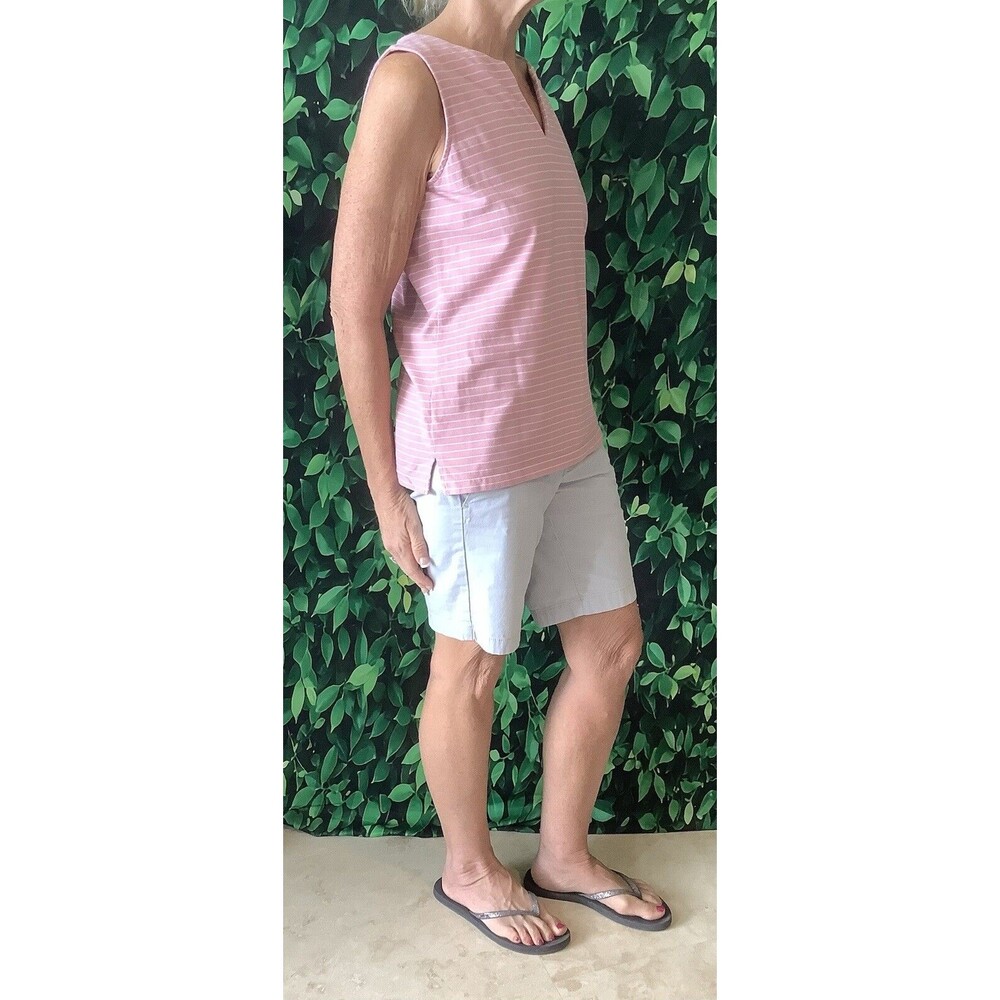 Vineyard Vines Sleeveless Pink & White Striped V-Neck Pullover Top, Size Small - Picture 2 of 4